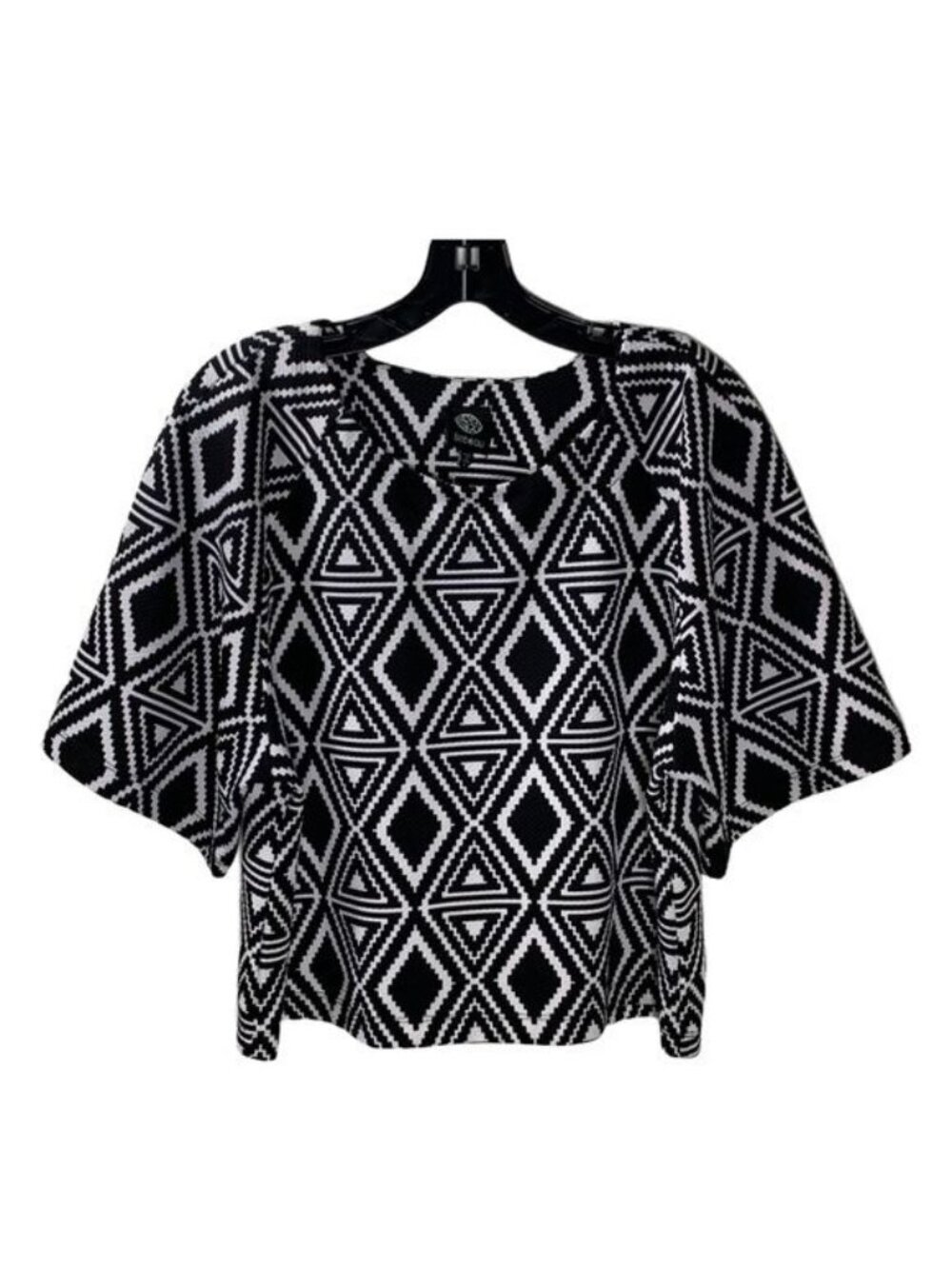 Bobeau Womens Size Small Geometric Print Blouse Black White Stretch Top